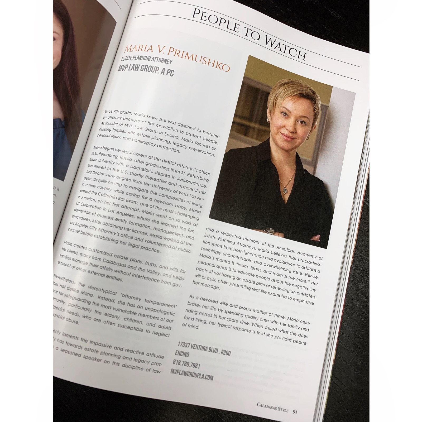 Maria Primushko destacada en Calabasas Style Magazine 2020 People to Watch